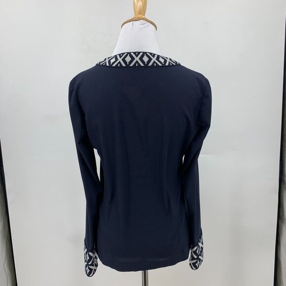 Tory Burch Ariana Tunic Top Womens 0 Zip Cuff Plunge V Neck Embroidered Knit - Picture 5 of 12